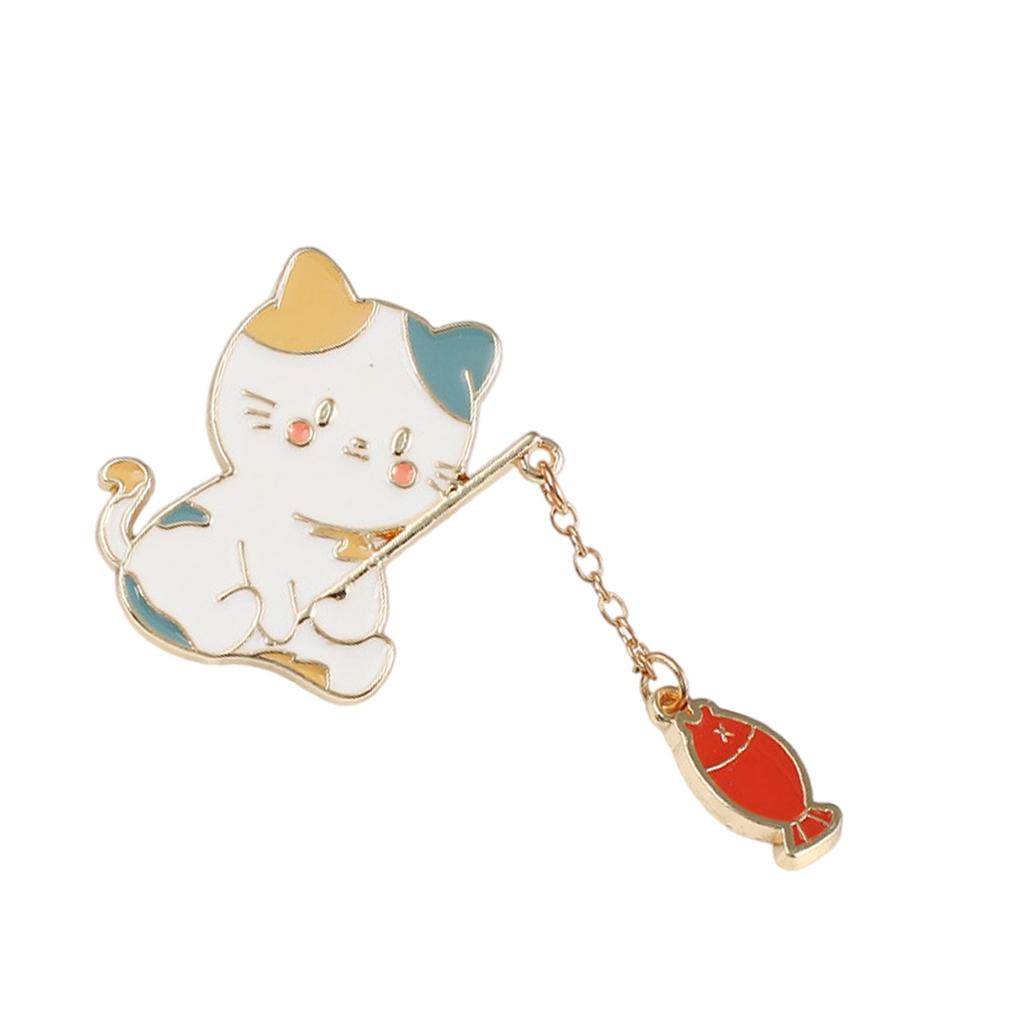 Cute Kitten Fishing Enamel Brooch Durable Metal Pin Compact 3.5x4.5cm Jewelry Gift For Children And Animal Lovers