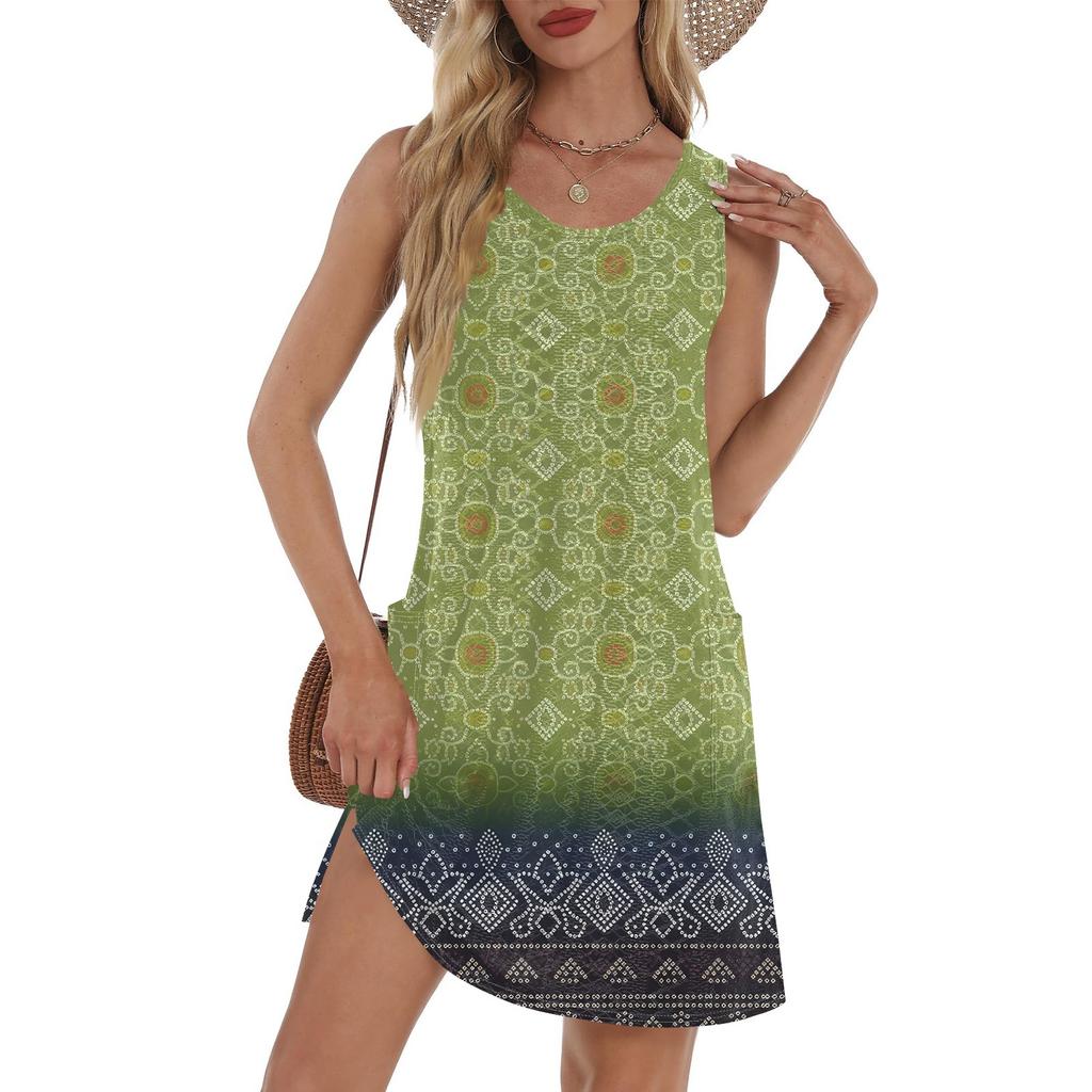 Женский повседневный сарафан с карманами, летнее пляжное платье в стиле бохо, футболки, платье с V-образным вырезом, свободные платья-майки