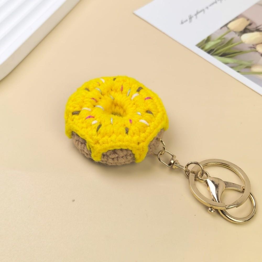 Mini Crochet Donut Keychain Colorful Food Shape Key Ring Handmade Knitted Keychain Bag Pendant