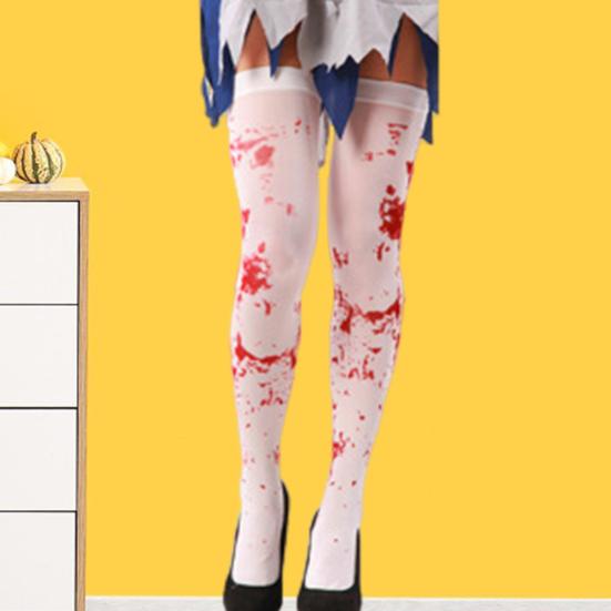1 Pair Halloween Socks Nurse Cosplay Horror Thriller Style Elastic Anti-slip Thigh Length Zombie Blood Stains Masquerades Parties Costume