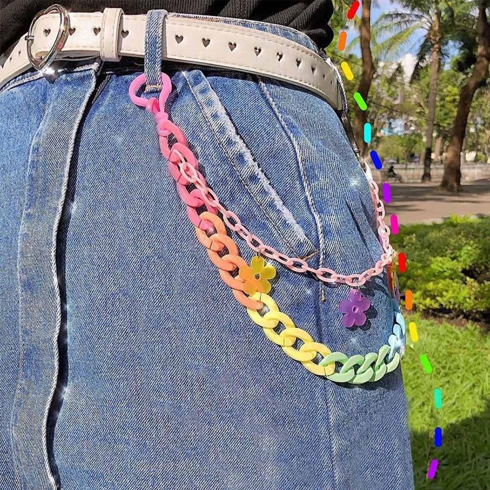 Punk Rock Waist Chain Rainbow Resin Waist Key Chain Fashion Pants Belt Chains for Men Women