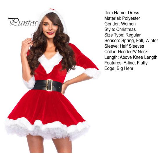 Платье для рождественского представления с пышным краем, капюшоном, V-образным вырезом и поясом, подходящего цвета, А-силуэта, с большим подолом, праздничный сценический костюм для косплея, новогодняя вечеринка, мини