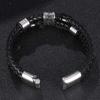Fashion Stainless Steel Charm Black Men Bracelet Leather Genuine Braided Punk Rock Bangles Jewelry Birthday Gift