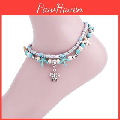 Ретро голубой браслет на ногу с дизайном черепахи для пляжного отдыха и курорта