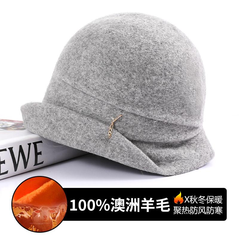 100% Australian wool stacking hat autumn and winter warm bucket hat Yang Chaoyue cold hat big head circumference shows small face