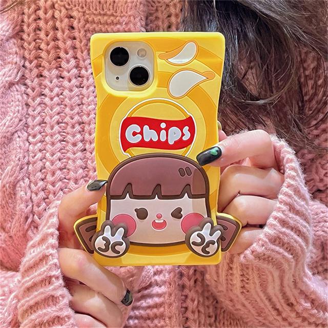 Корейский милый 3d забавный чехол для картофельных чипсов для Iphone 14 13 12 11 Pro Max прекрасный мультяшный силиконовый противоударный мягкий чехол Funda