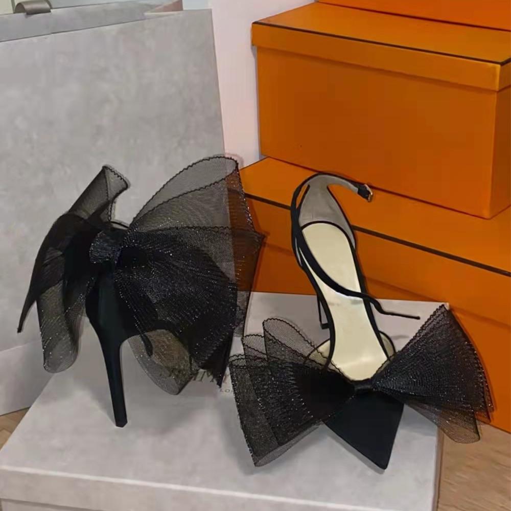 Кружево Большой бант Сатин Женские туфли Элегантные туфли-стилет на высоком каблуке Вечерние выпускные босоножки Весна Лето Свадебная обувь для невесты