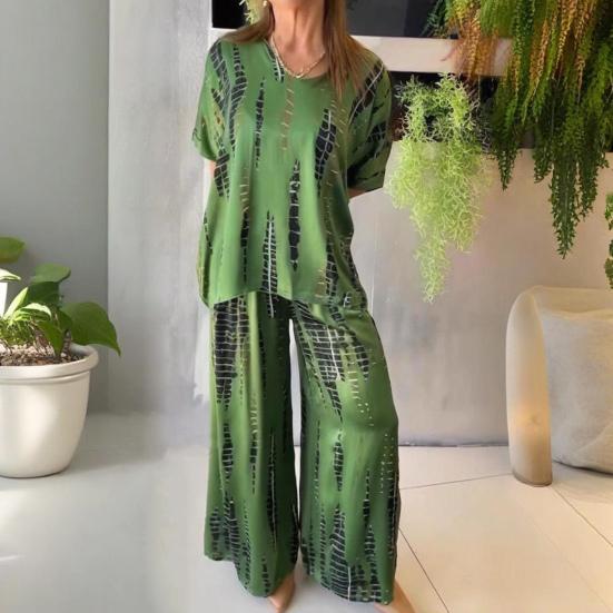 Женский комплект из двух предметов больших размеров, летний повседневный, с круглым вырезом и коротким рукавом