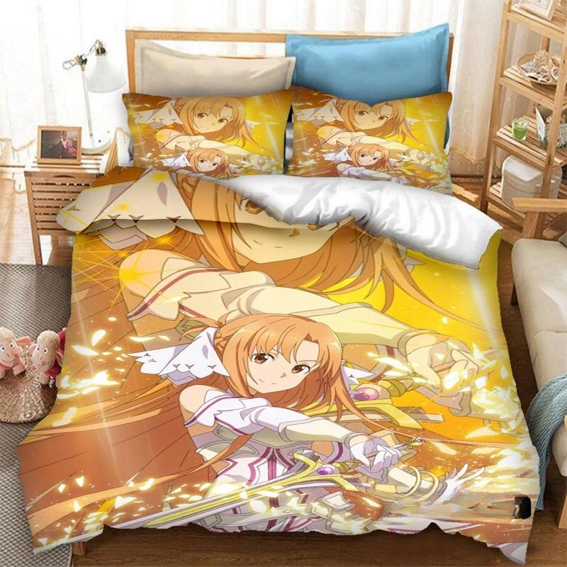 Комплект постельного белья Anime SAO Yuuki Asuna, пододеяльник, одеяло, комплект постельного белья, наволочка, размер King Queen Twin для мальчиков и девочек для взрослых
