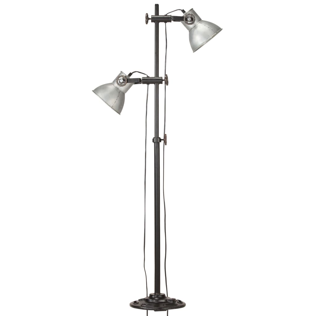 2 Light Floor Lamp Silver E27 Cast Iron