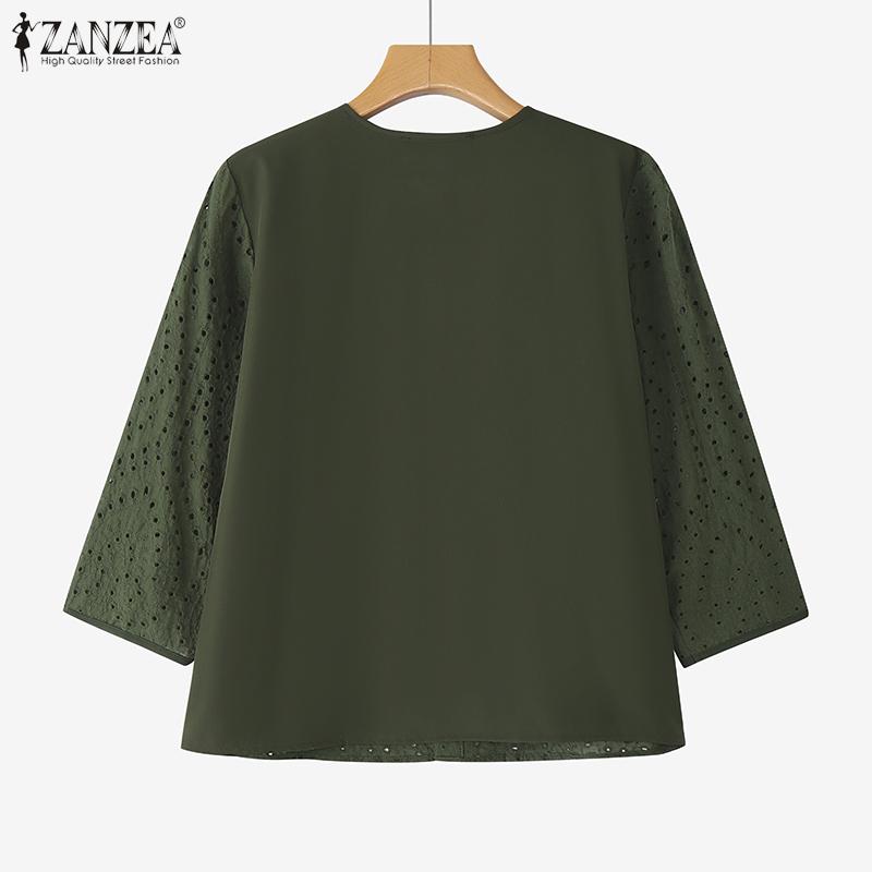 ZANZEA Женская летняя блузка с круглым вырезом и рукавом 3/4 из кружева Crochet в стиле пэчворк