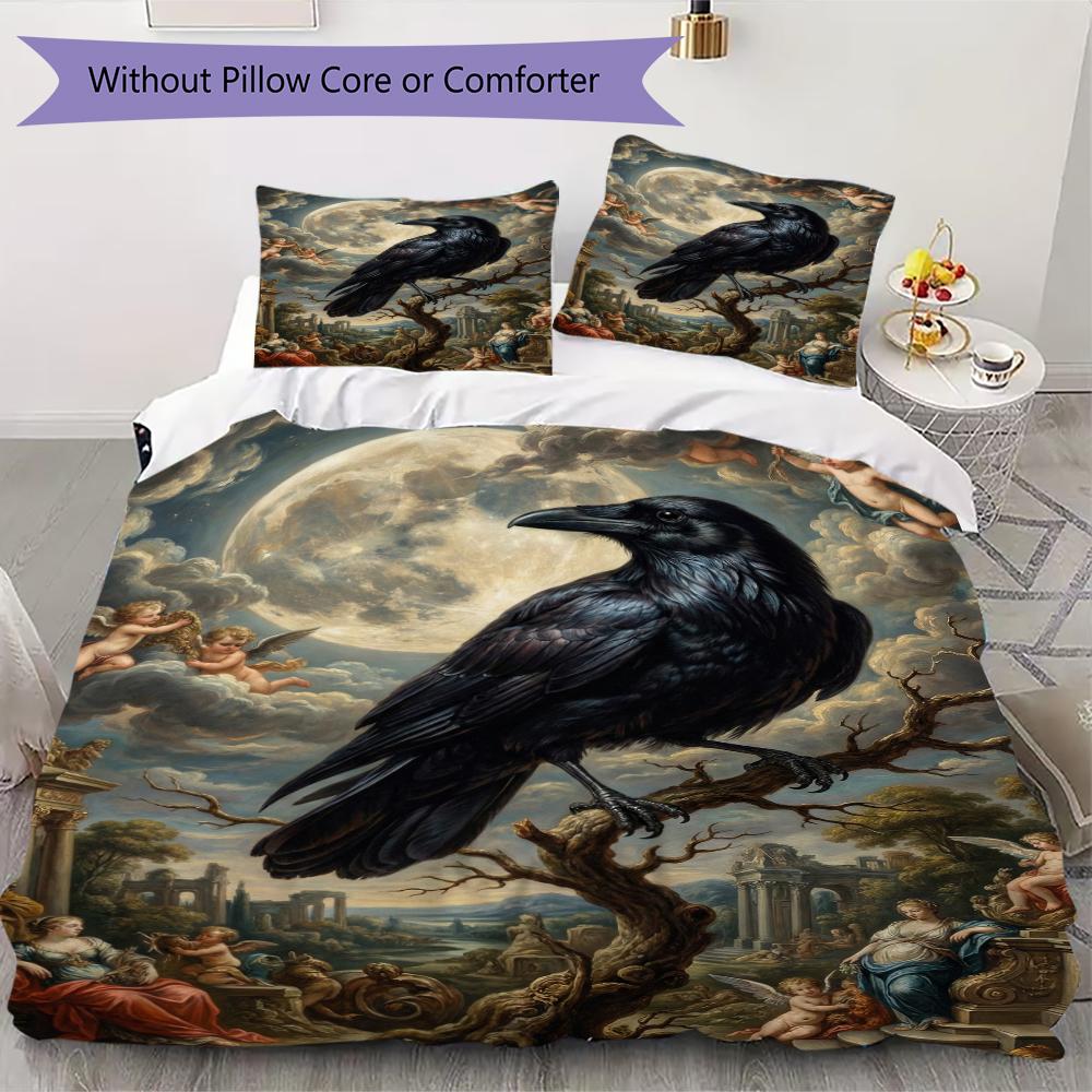 Crow Decoration Pattern Bedding uilt Set uilt Cover Pillowcase Home Decoration Birthday Gift (1 * duvet cover + 2 * pillowcase without core)54