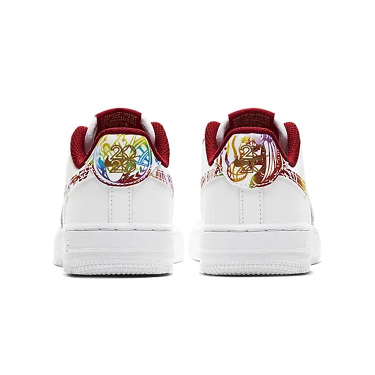 Nike Nike Air Force 1 CNY Устойчивые к истиранию Низкие Детские Кроссовки для Скейтбординга Помощь Белый Дети Возраст 3-7 Лет CU2981-191