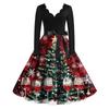 Women's Christmas Printed V-neck Large Hem Dress Long Sleeve Dress