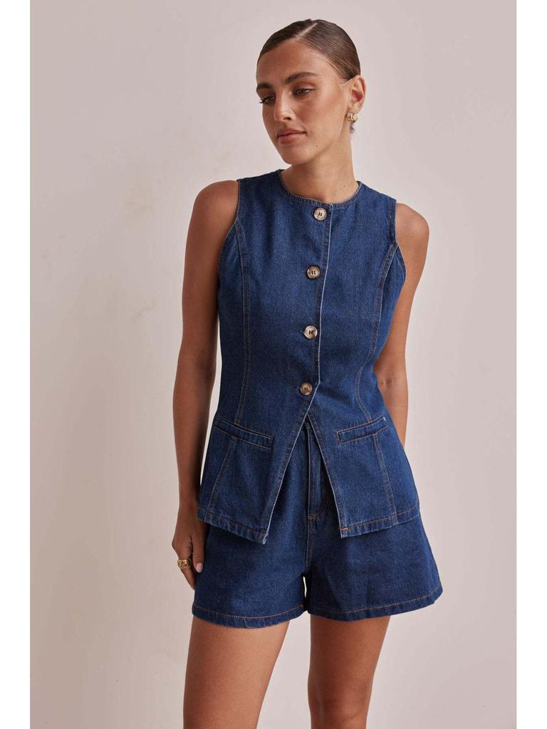 Spring/Summer 2025 European & American Fashion Sleeveless High Waist Loose Denim Shorts Set