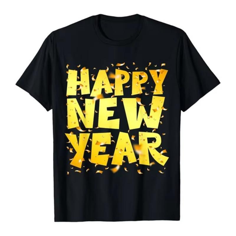 С Новым годом 2025, футболка с 3D-принтом, повседневная модная футболка с уникальным узором, веселый рождественский фестиваль, модная популярная футболка