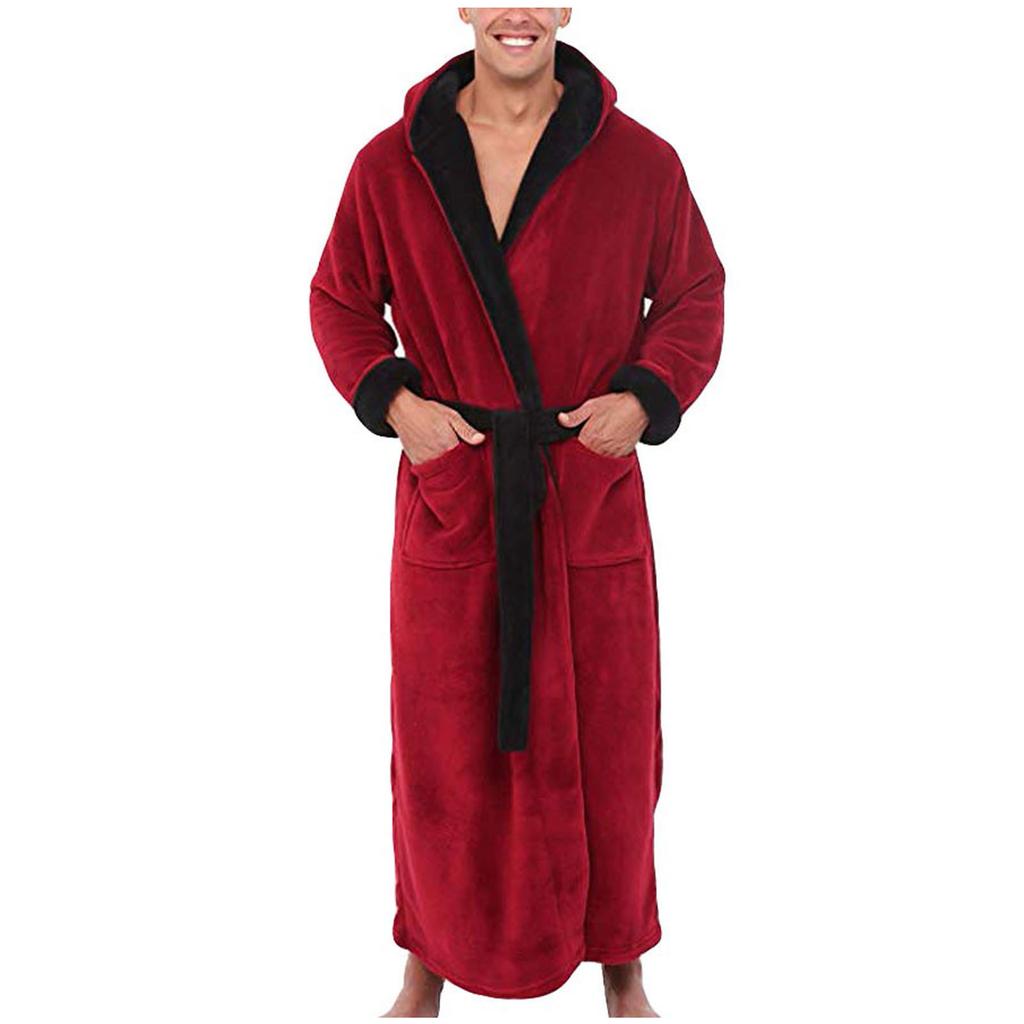 Men's Winter Lengthened Plush Shawl Bathrobe Home Clothes Long Sleeved Robe Coat