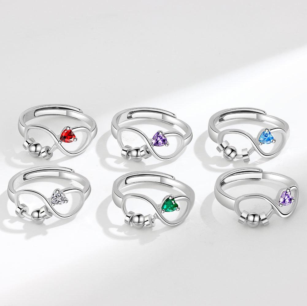 Minimalist Rotating Birthstone Zircon Ring For Women Stress Relief Anti Anxiety Personality Jewelry Gift