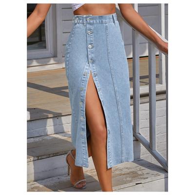 Женская модная джинсовая юбка с высокой талией и разрезом, длинная джинсовая юбка
