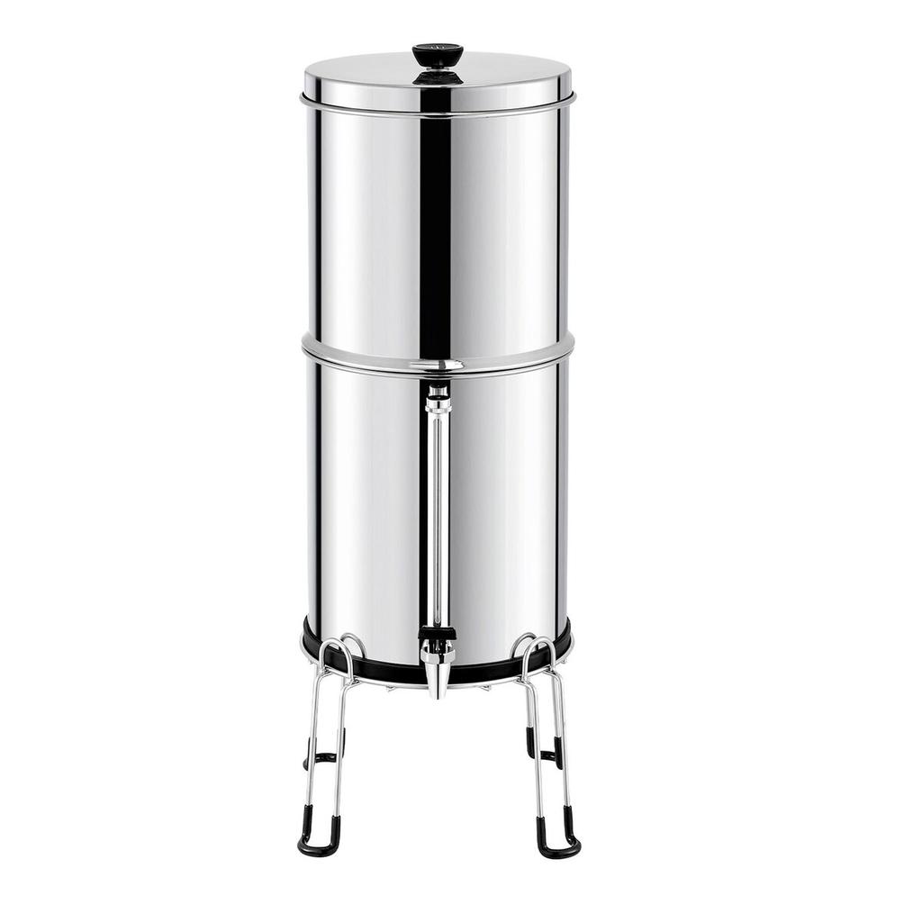 Gravity-fed Water Filter System, 2.25G 304 Stainless-Steel Countertop Filtration System, Reduces Lead and up to 99% of Chlorine, with 2 Activated
