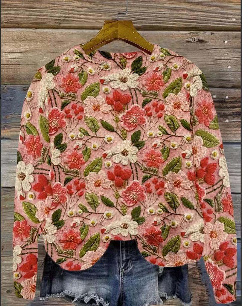Women's Multicolor Striped Long Sleeve Round Neck Regular Fit Knit Sweater