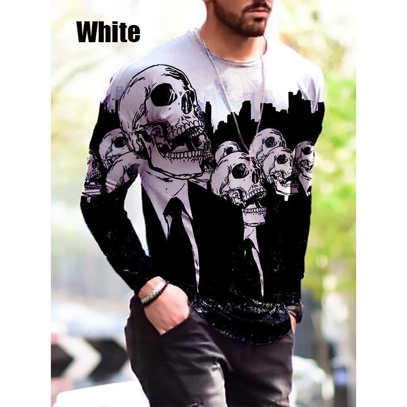 Spring and Autumn Round Neck 3D Halloween Funny Pattern Printed Top Fashionable Casual Long Sleeved Men's T-shirts