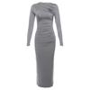 New Autumn and Winter Women's Fashion Round Neck Long Sleeve Slim Fit Hip Solid Color Temperament Dress