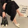 2024 Spring and Summer New Models with Skirts Thick Heels High Heels Single Shoes Bow Temperament French Square Head Small Sandals Women