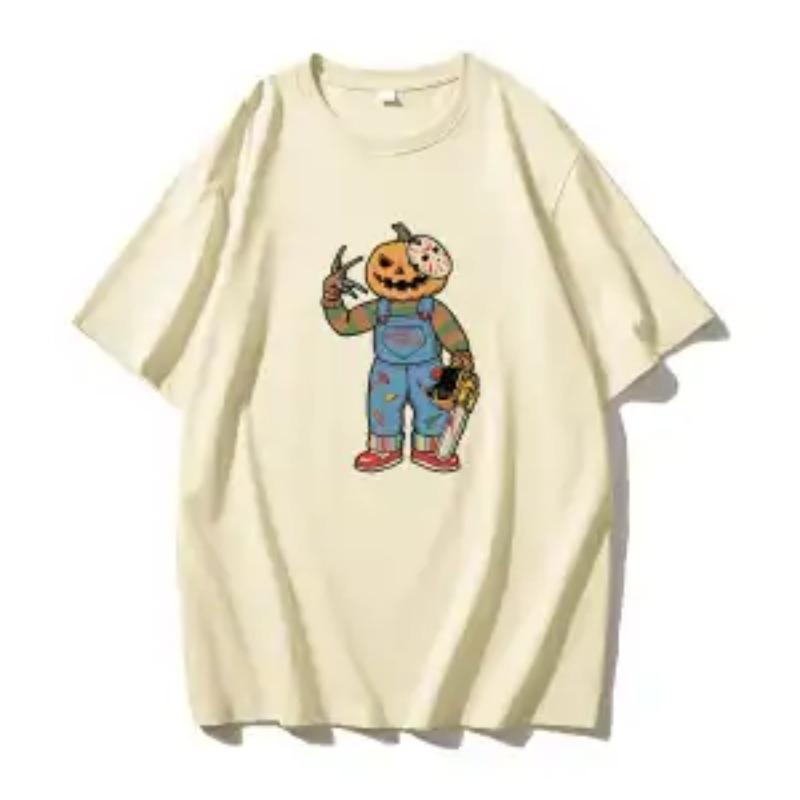 Мужская футболка в стиле ретро на Хэллоуин, свободная хлопковая базовая футболка с коротким рукавом и круглым вырезом от американского модного бренда