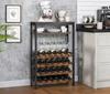 Shelf rack for wine and glasses. Wooden loft wine cabinet.