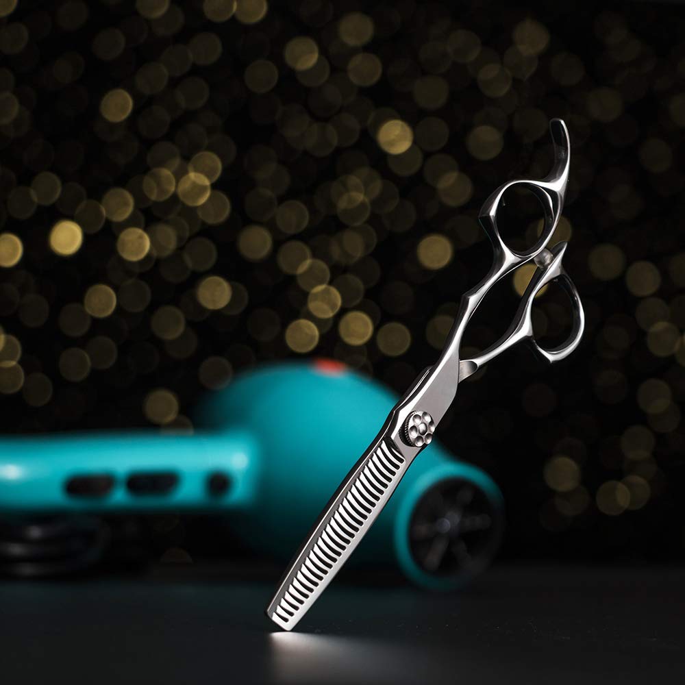 AOLANDUO 6 Inch Thinning Shears Japanese AICHI Steel Handmade Plow Shears Razor Edge Offset Design Ergonomic Lightweight For Barbers / - - / / / -