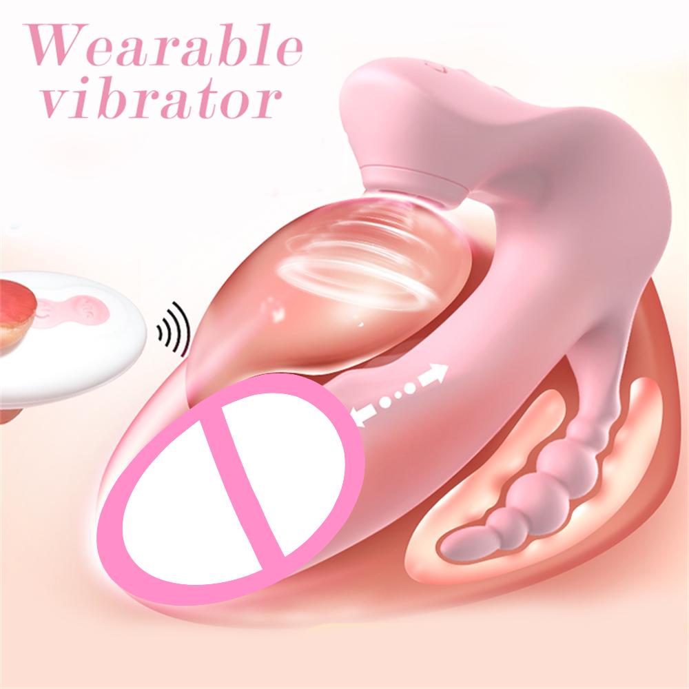 Tongue Licking Female Masturbator Wearable Vibrator Remote Control Clitoris G-Spot Anal Stimulator Massager Sex Toy For Women