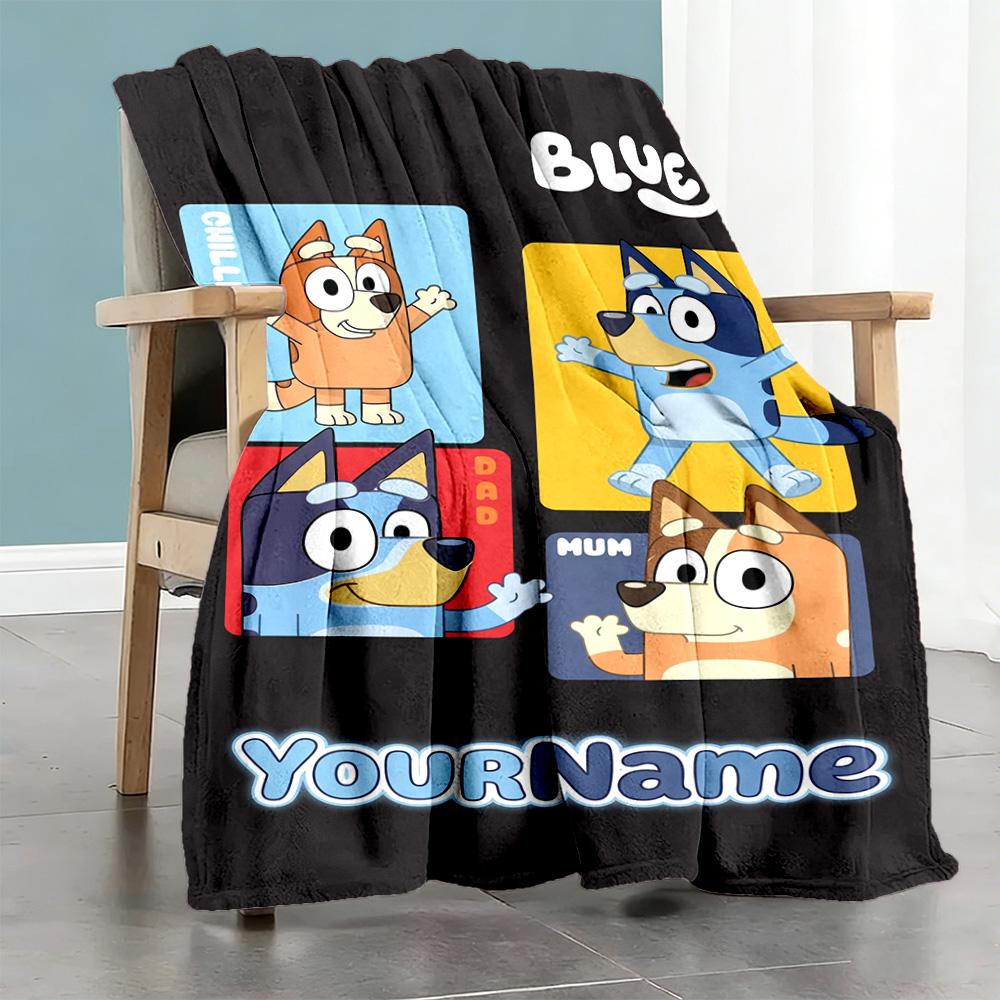 Bluey 149 Customize Text Blanket Cozy Personalized Blanket Comfortable Versatile for Bed Couch Bedding Sofa Ideal for All Seasons