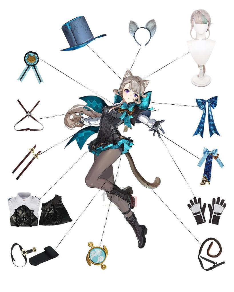 Lynette Cosplay with Genshin Impact Cosplay Full Costume for School Genshin Lynette Cosplay with [Excellent Product] Wig, Lynette's Assistant,