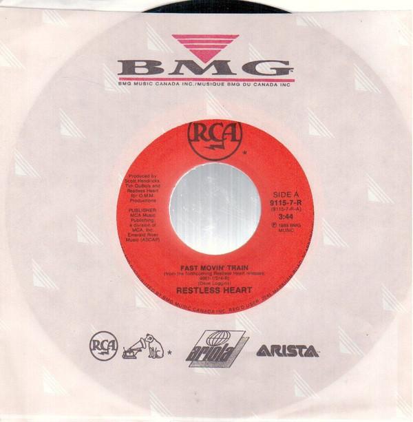 7-дюймовая пластинка RESTLESS HEART - Fast Movin' Train / The Truth Hurts 91157R RCA 1989 Канада Фолк Б/У
