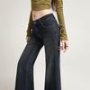 Cement retro blue low-rise micro-flared jeans women's elastic non-stick leg flared pants