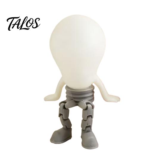 Talos 3D Printed Articulated LED Glow-in-the-Dark Action Figure, Posable Light Bulb Head Night with Movable Joints, Creative Desk Decor for