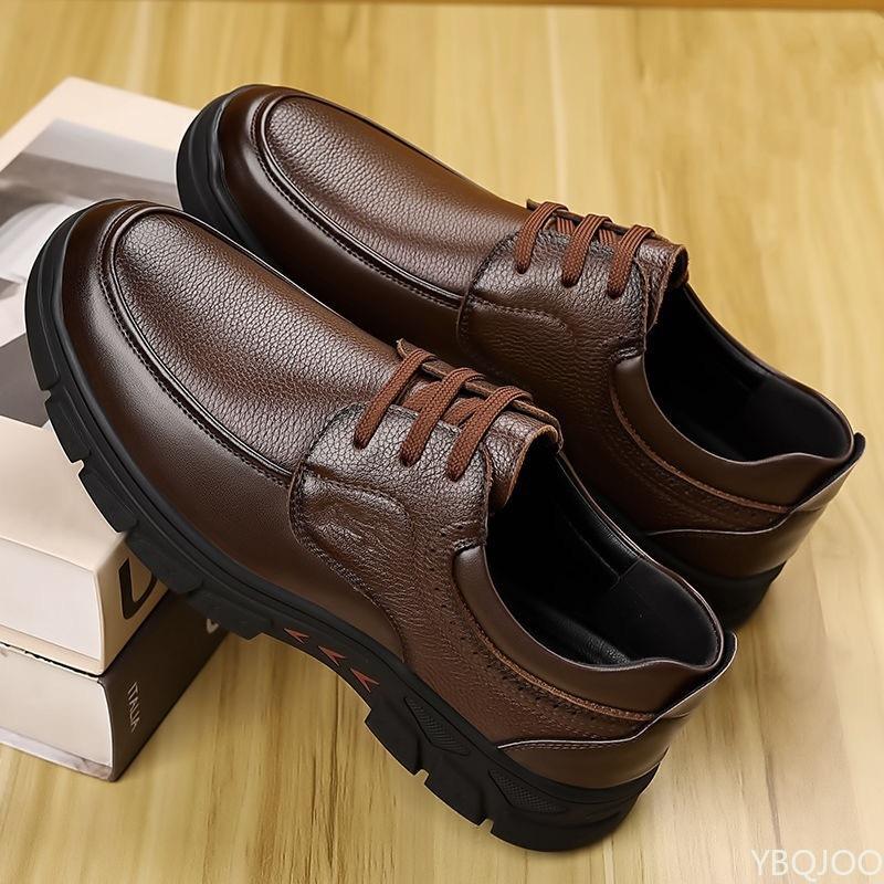 Fashion Men's New Fashionable and Simple Business Leather Shoes Men's Trendy Lace Up Styles Middle-aged Elderly Soft Soled Dad Shoes