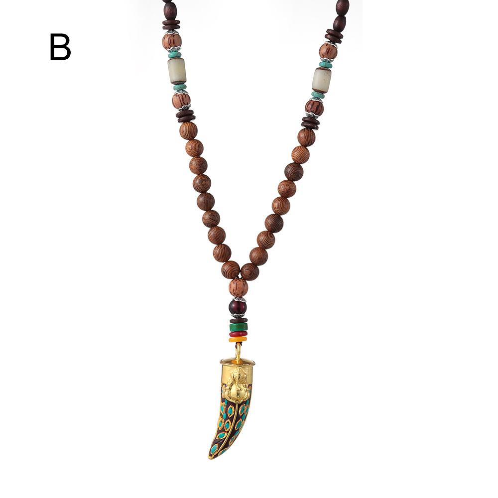 Винтажные этнические украшения, подарок на удачу, ручная работа, мала, деревянные бусины, рог, кулон в виде рыбы, буддийское ожерелье в стиле Непала