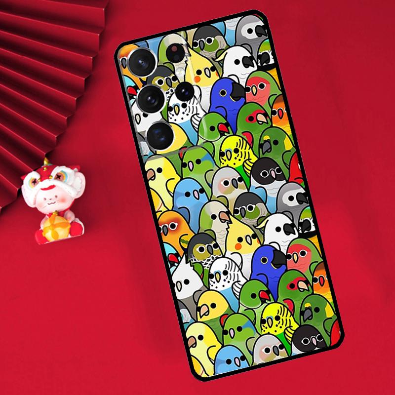 Cartoon Cockatiel Collage Case For Samsung Galaxy S25 S26 Ultra S22 S23 S24 Ultra S20 S21 Plus S10 S25 FE Cover Funda