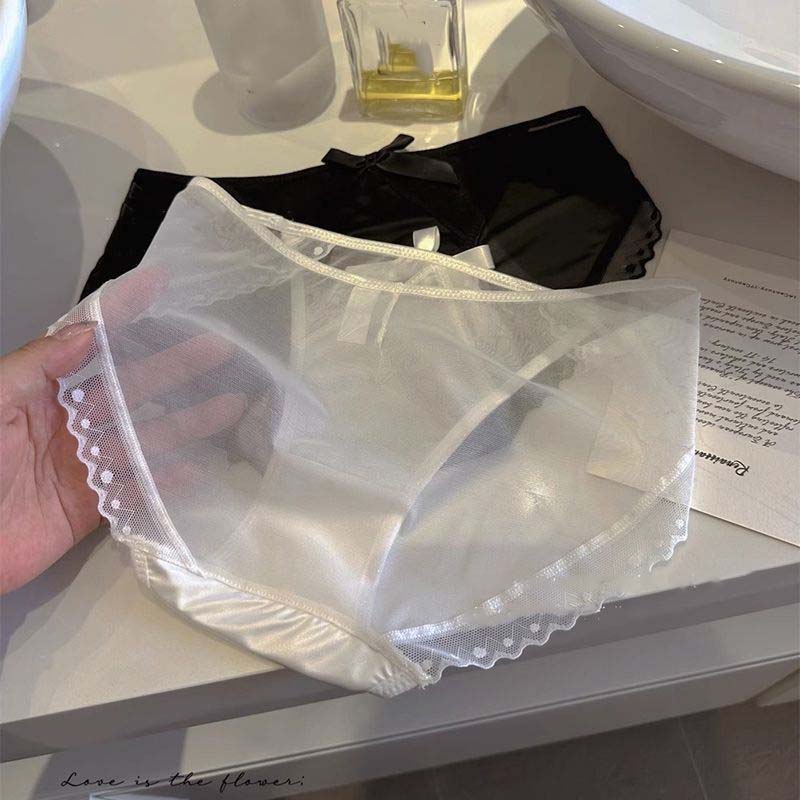 2 предмета японского чистого похотливого и сексуального кружевного нижнего белья, женские летние тонкие дышащие треугольные брюки из прозрачной сетки с бантом и низкой талией