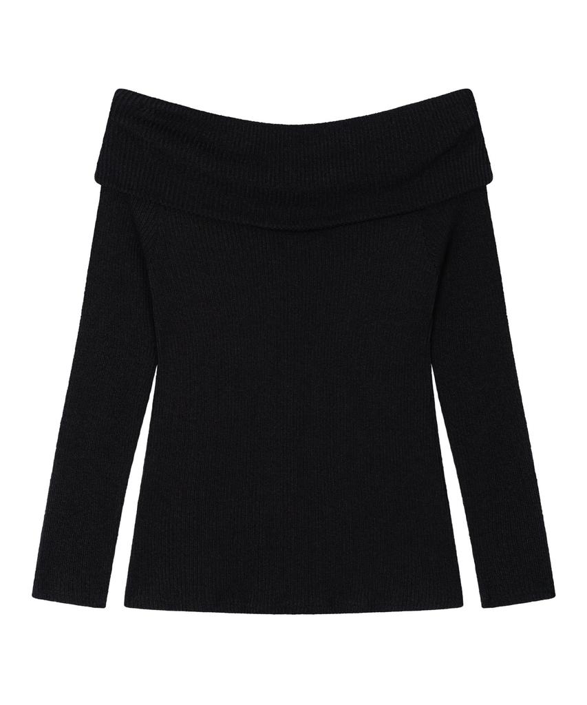 UGLYSHADOW Button Off-Shoulder Knit (Black)