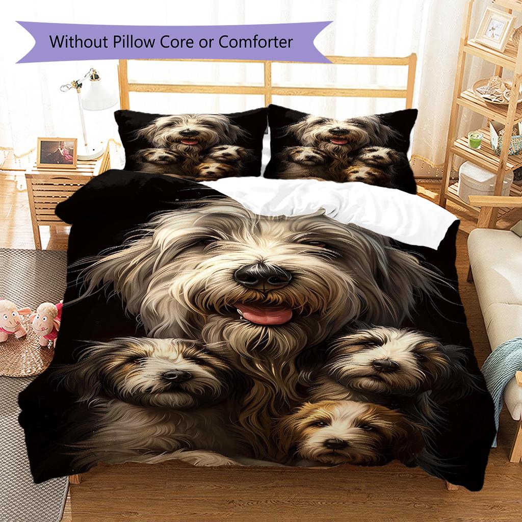 Cute Three Dogs Pattern Bedding Quilt Set Quilt Cover Pillowcase Home Decoration Gift (1 * duvet cover + 2 * pillowcase, without core)