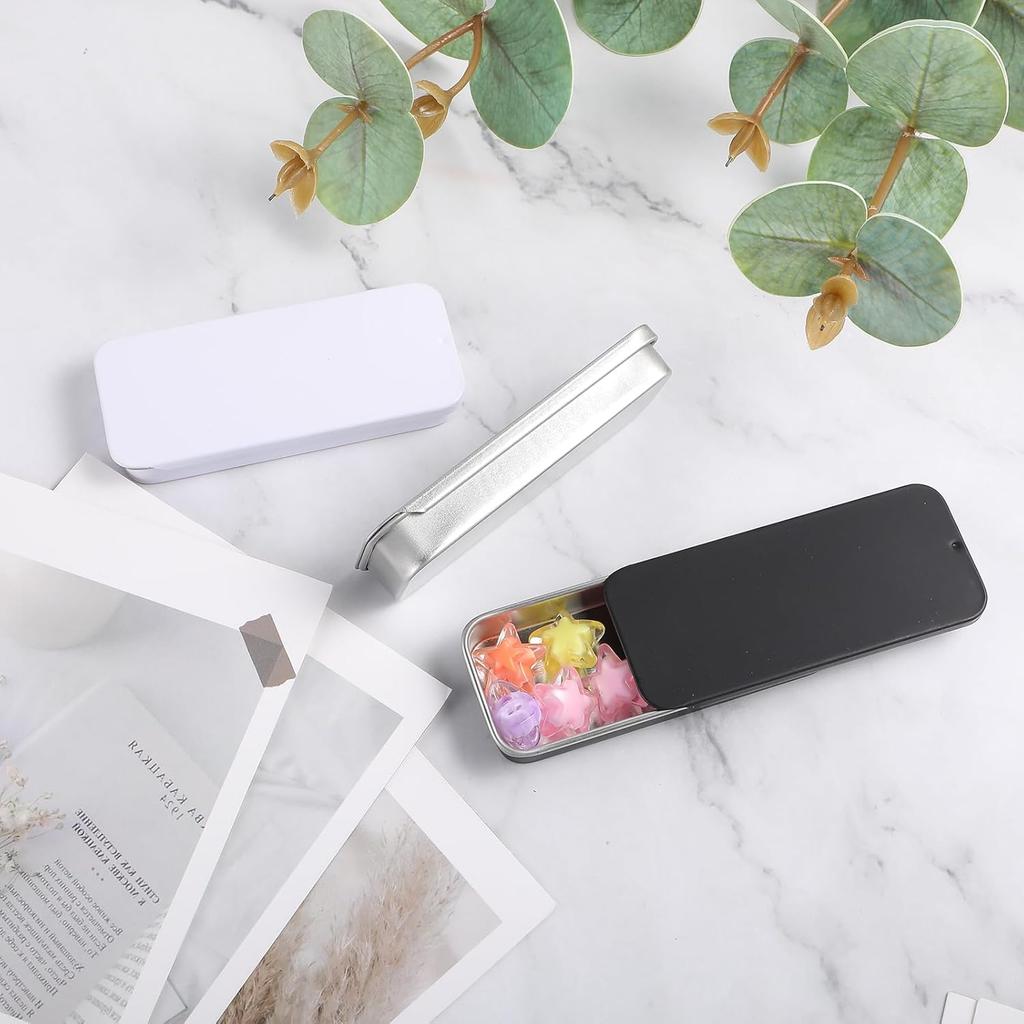 6 PCS Mini Metal Tin Box Containers, Waterproof Tin Box with Slide Top for Candy Mint & Craft Storage, Tiny Storage Container with Lids, Fit in