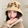 Retro Floral Knitted Bucket Hat Sweet Warm Fisherman Hat Wide Brim Jacquard Woolen Hat Outdoor