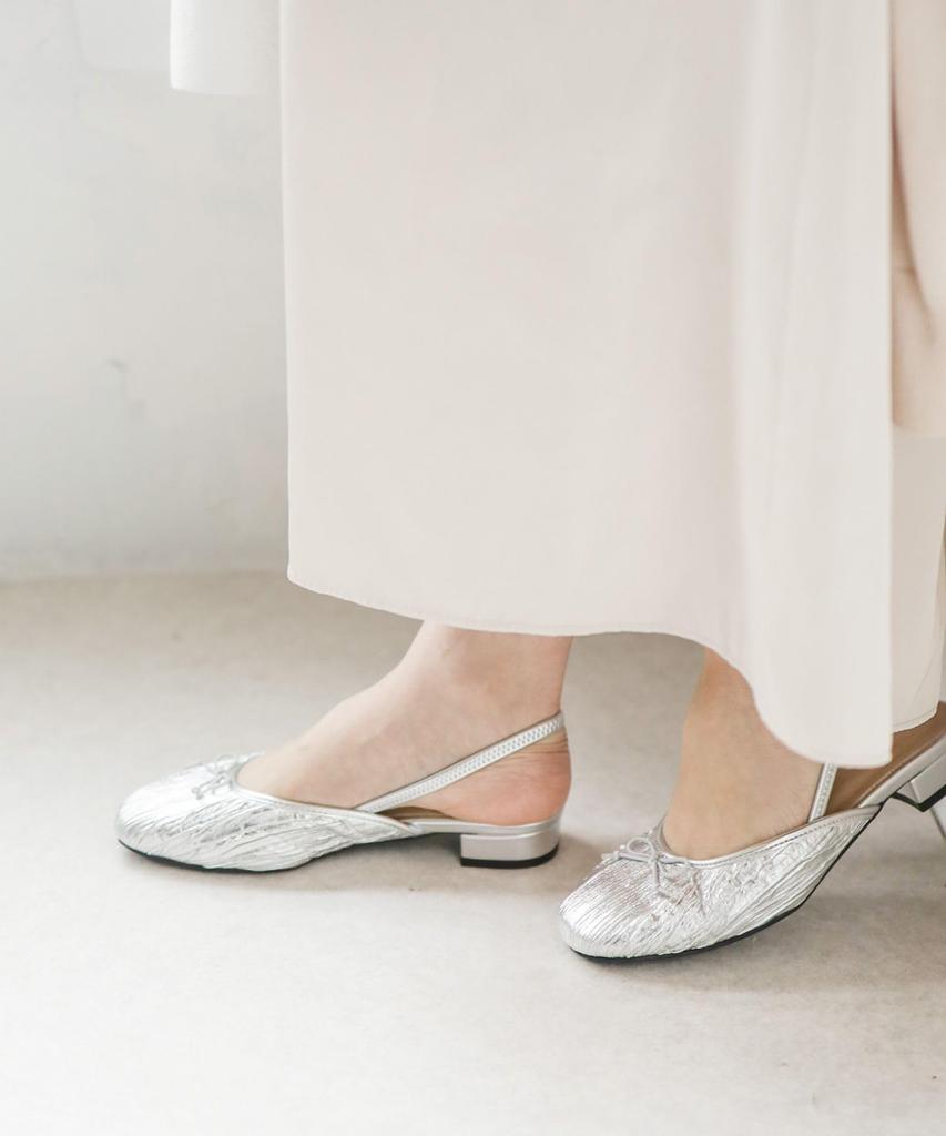 Slingback pumps with elastic heel for size [Sest] women, 24.0cm, silver, dnp4001-SIL-240