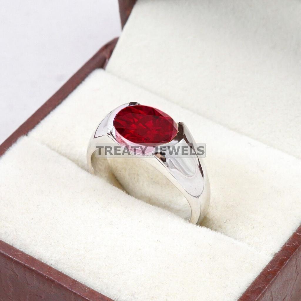 Ruby Oval Cut Gemstone With 925 Sterling Silver Ring For Men's #B545 JL375686404473