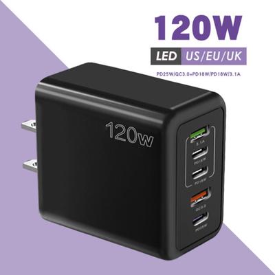 Зарядное устройство 120 Вт для мобильного телефона, быстрая зарядка, Type-C, штепсель США, PD/USB, многопортовое, безопасное, эффективное