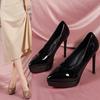 Women Pumps 2024 Fashion Classic Patent Leather High Heels 12cm Paltform Pointed Head Wedding Dress Shoes Ladies Etiquette Shoes