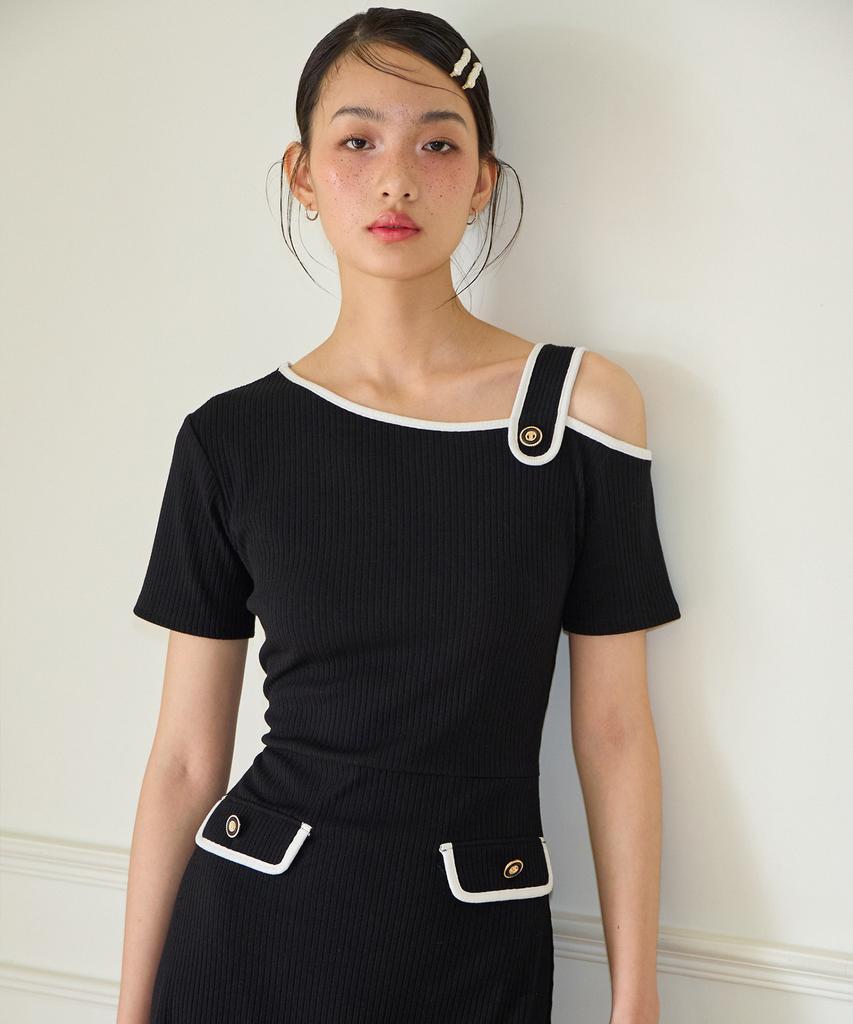 Salon De Yon Strap Off Shoulder Midi Dress_ Black